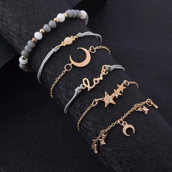 Bundle of 6 Cresent Moon & Beaded Bracelets NWT - Picture 2 of 4